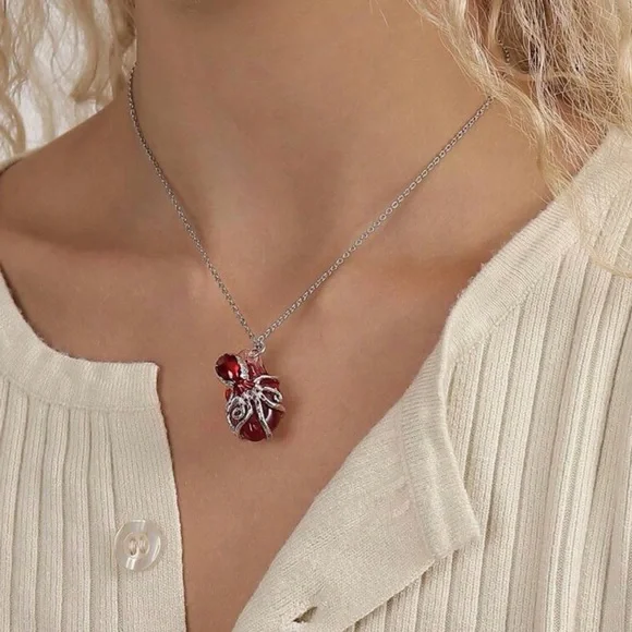 Octopus Wrapped Heart Metallic Squid Anatomy Cardiac Grasp Clutch Oddity Pendant